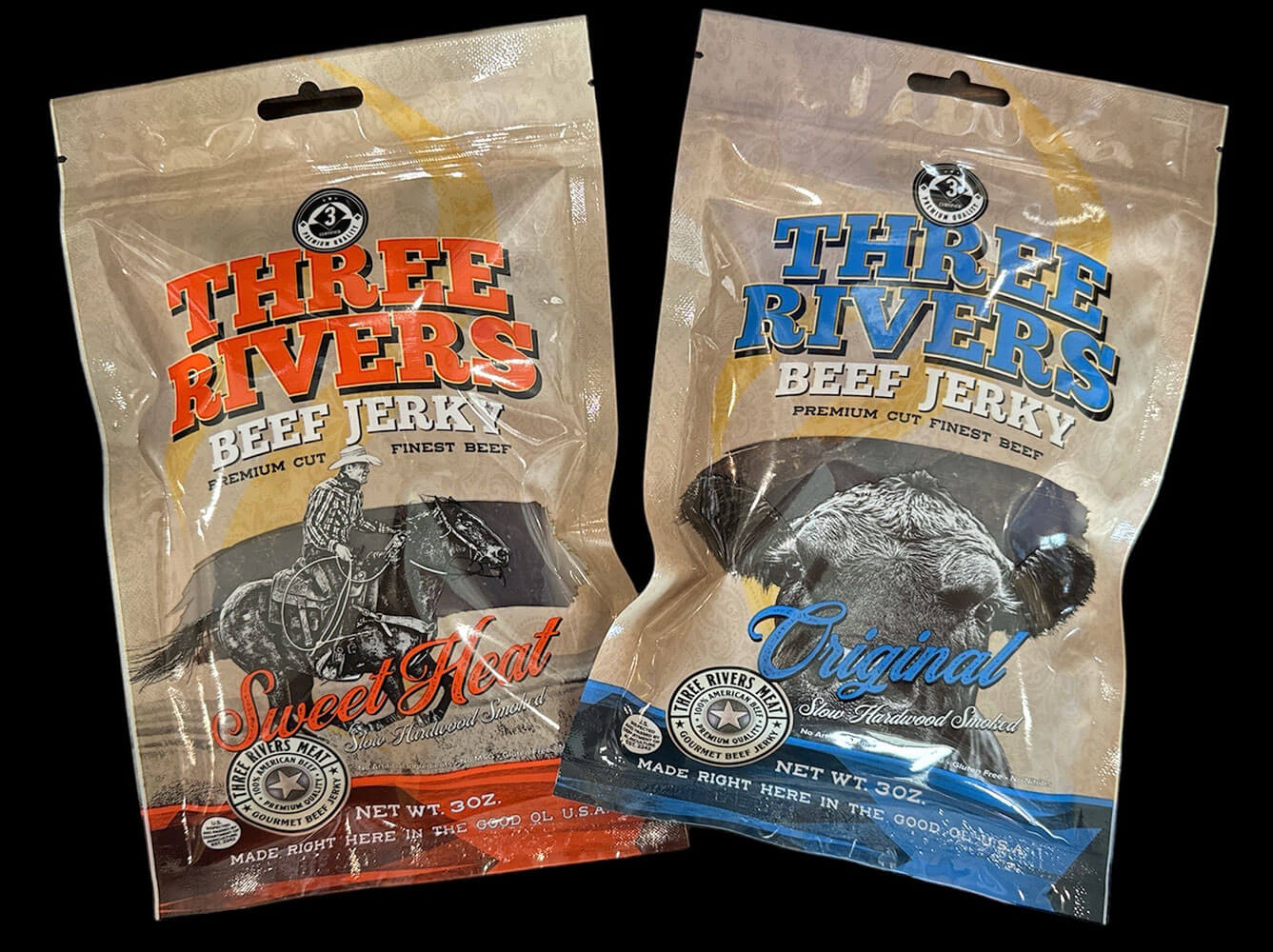 Three Rivers Beef Jerky packages